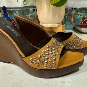 Tan “jeweled” platform heels